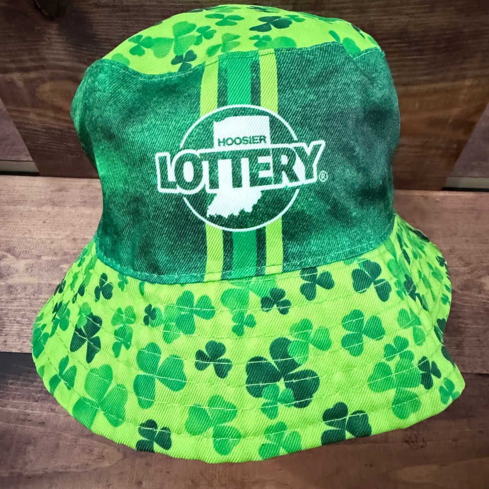 Hoosier Lottery Green Shamrock Bucket Hat St Patricks Day IN Clover Reversible